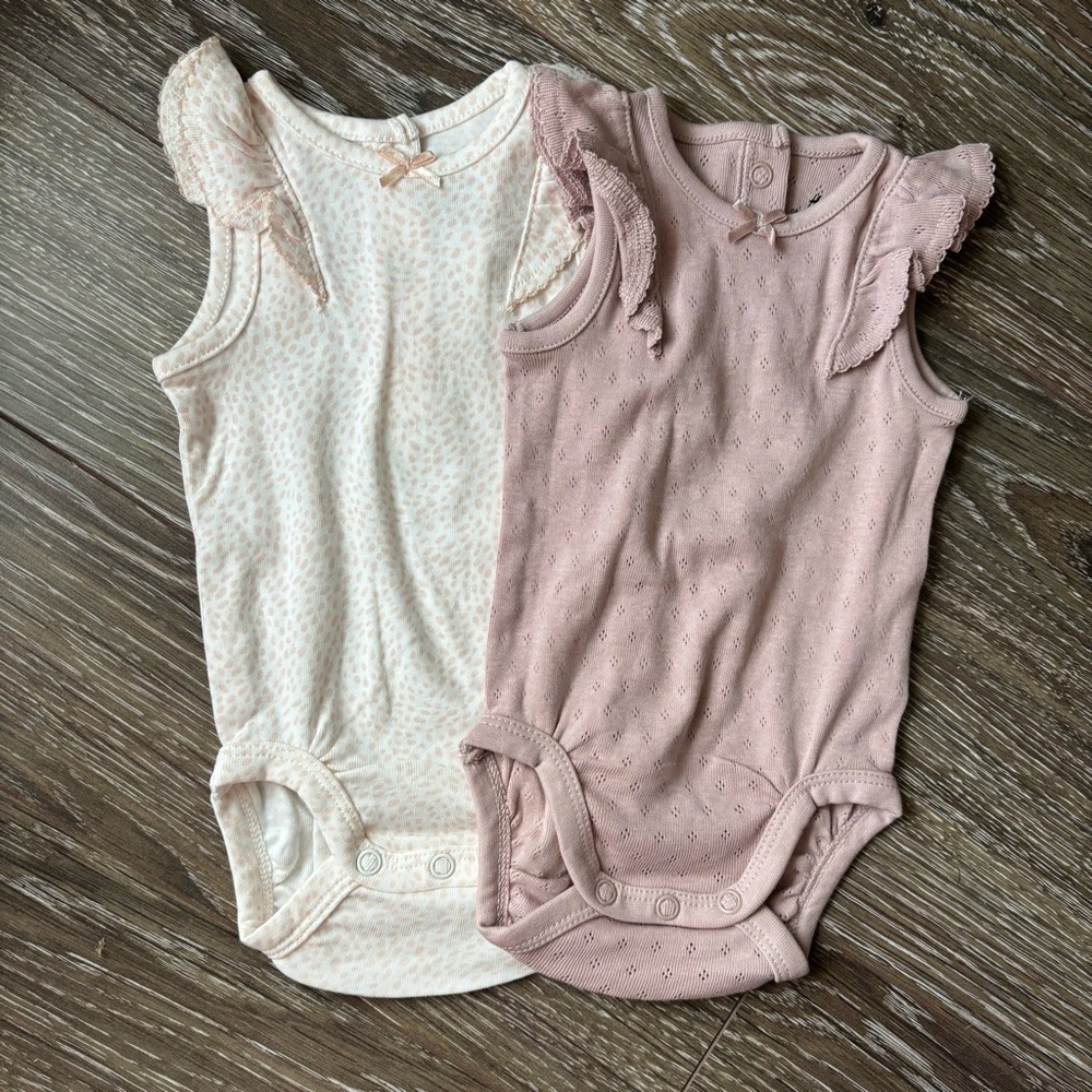 H&M Pink and Cream Bodysuits Soft Cotton Blend 0-3M